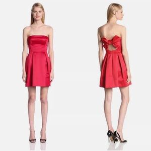 Jill Stuart Ruby Red Satin Strapless Bow Mini Party Dress Size US 4